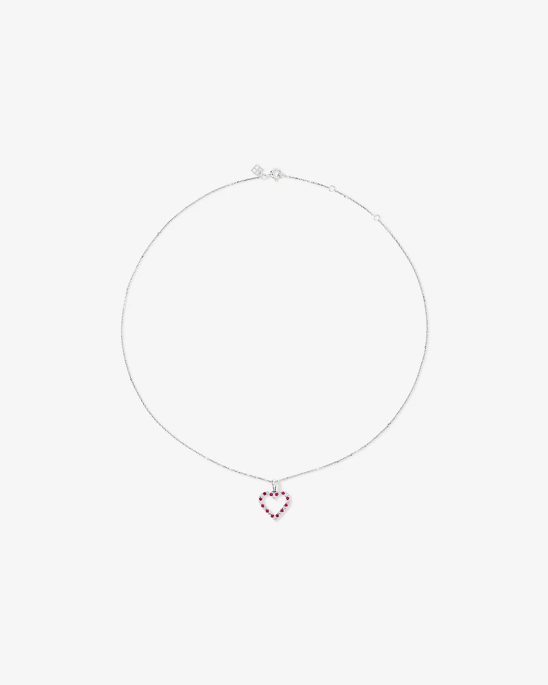 Heart Necklace with Created Ruby & 0.16 Carat TW of Diamonds in Sterling Silver