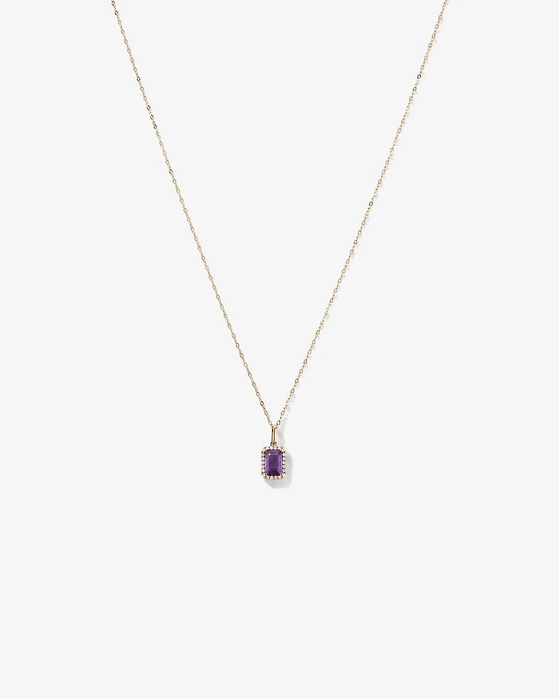 Emerald Cut Amethyst and Diamond Halo Pendant with Chain in 10kt Yellow Gold