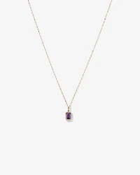 Emerald Cut Amethyst and Diamond Halo Pendant with Chain in 10kt Yellow Gold
