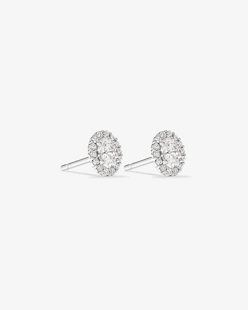 0.60 Carat TW Laboratory-Grown Diamond Oval Halo Stud Earrings Set in 10kt White Gold