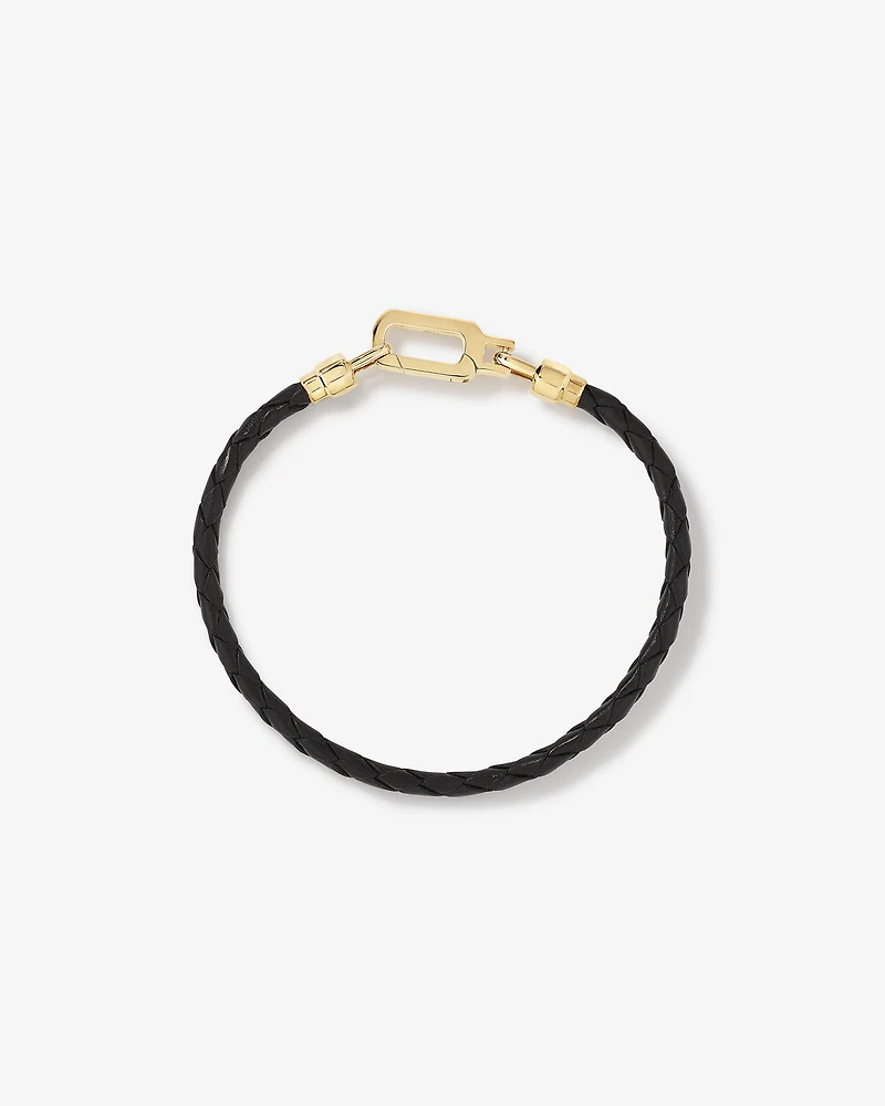 Men's Black Leather Braided Bracelet with 10kt Yellow Gold