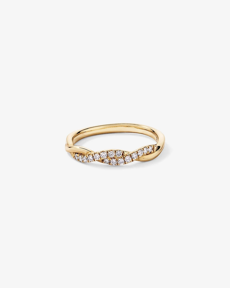 Alliance torsadée en or jaune 14 carats sertie d'un diamant rond brillant de synthèse 0,16 carat
