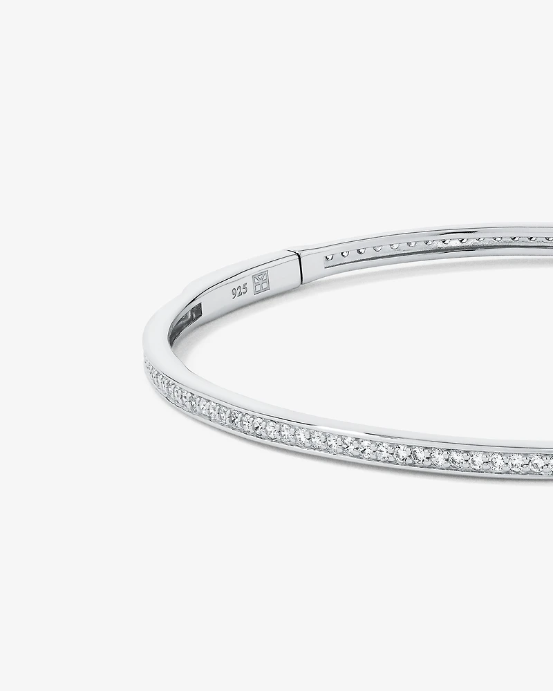 Cubic Zirconia Eternity Oval Bangle in Sterling Silver