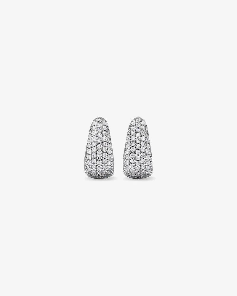 Cubic Zirconia Pave Half Hoop Dome Stud Earrings in Sterling Silver