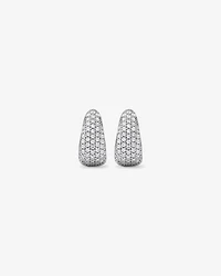 Cubic Zirconia Pave Half Hoop Dome Stud Earrings in Sterling Silver