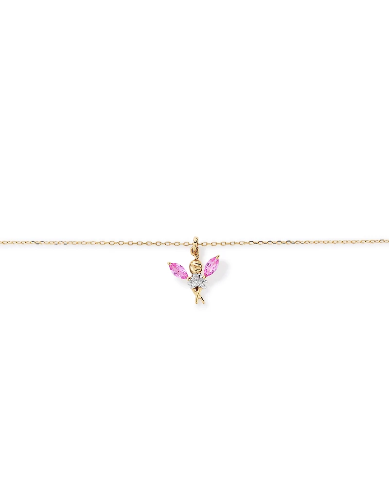 Children's Fairy Pendant with Pink Cubic Zirconia in 10kt Yellow Gold