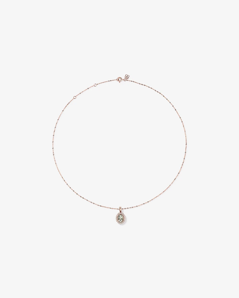 Green Amethyst & 0.20TW of Diamond Halo Pendant with Chain in 10kt Rose Gold