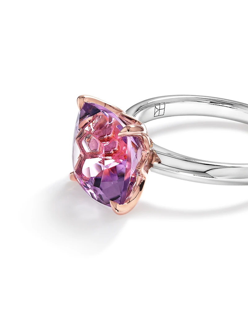 Ring with Rose Amethyst in Sterling Silver & 10kt Rose Gold
