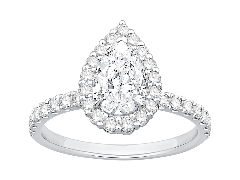1.82 Carat TW Pear Cut Laboratory-Grown Diamond Halo Engagement Ring in 14kt White Gold