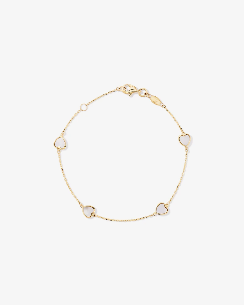 19cm (7.5") Mother of Pearl Heart Station Bracelet in 10kt Yellow Gold