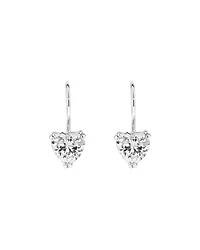 Love Heart Shaped Cubic Zirconia Drop Shepherds Hook Earrings in Sterling Silver