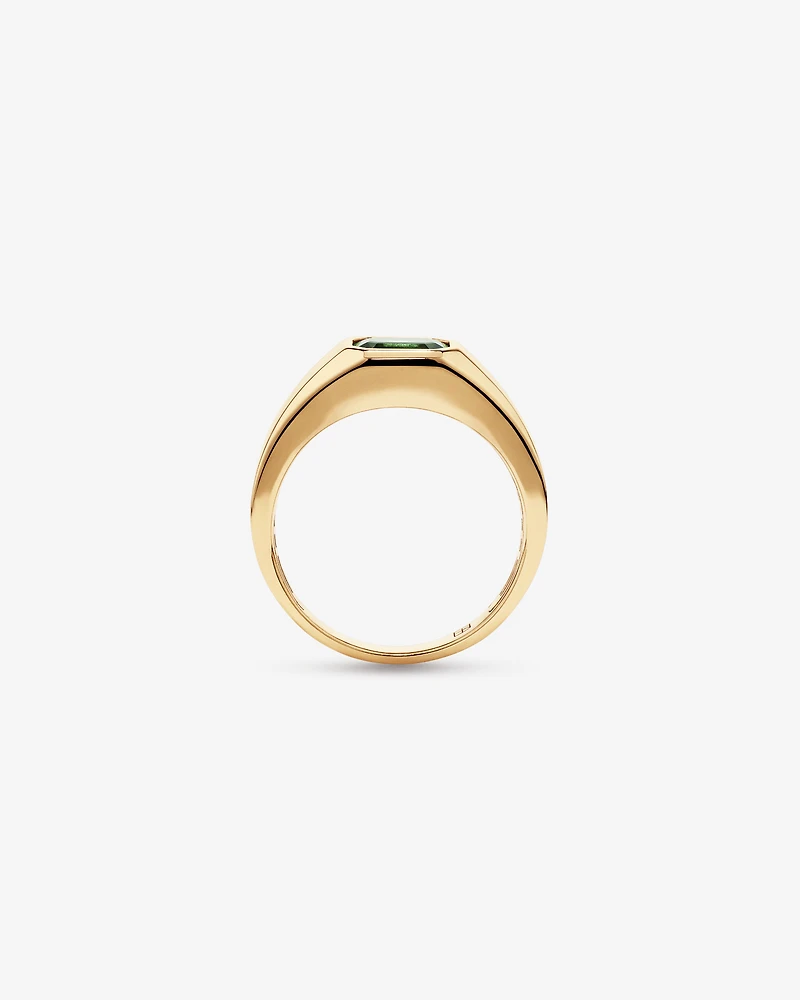 Bezel Set Green Sapphire Gemstone Solitaire Men's Ring in 10kt Yellow Gold