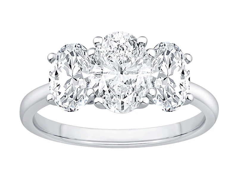 Bague De Fiançailles En Diamant Laboratoire Trois Pierres 2 Carats Poids Total Ovale Or Blanc 14