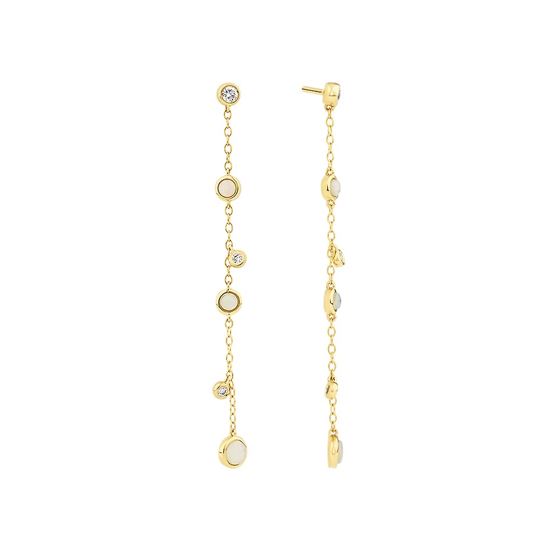 Drop Earrings with Opal & 0.15 Carat TW of Diamonds in 10kt Yellow Gold