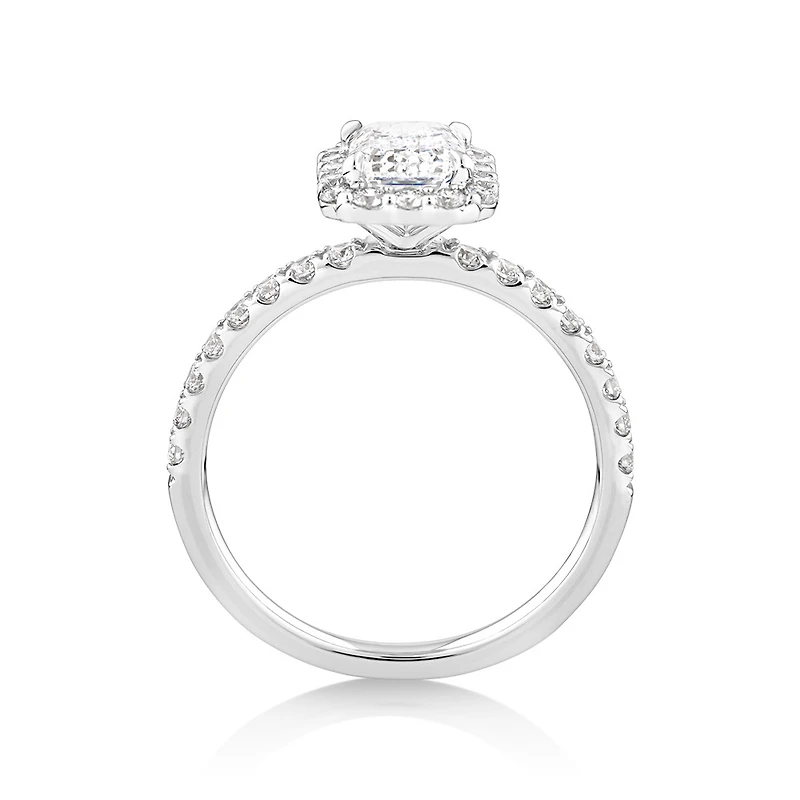 1.78 Carat TW Laboratory-Grown Diamond Emerald Cut Halo Ring in 14kt White Gold