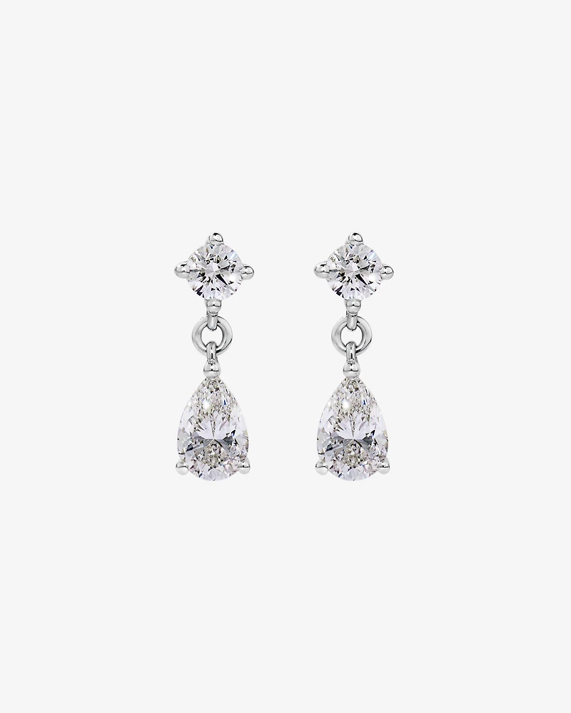 LAB. Drop Earrings with 1.00 Carat TW Pear and Round Brilliant Laboratory-Grown Diamonds in 10kt White Gold