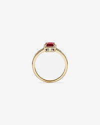 Emerald Cut Created Ruby and Diamond Halo Ring 10kt Yellow Gold