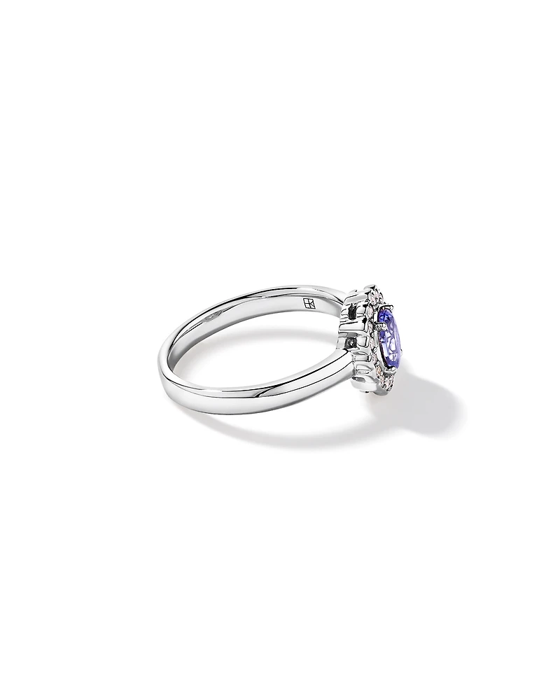 Tanzanite & 0.15TW of Diamond Halo Ring 10kt Gold