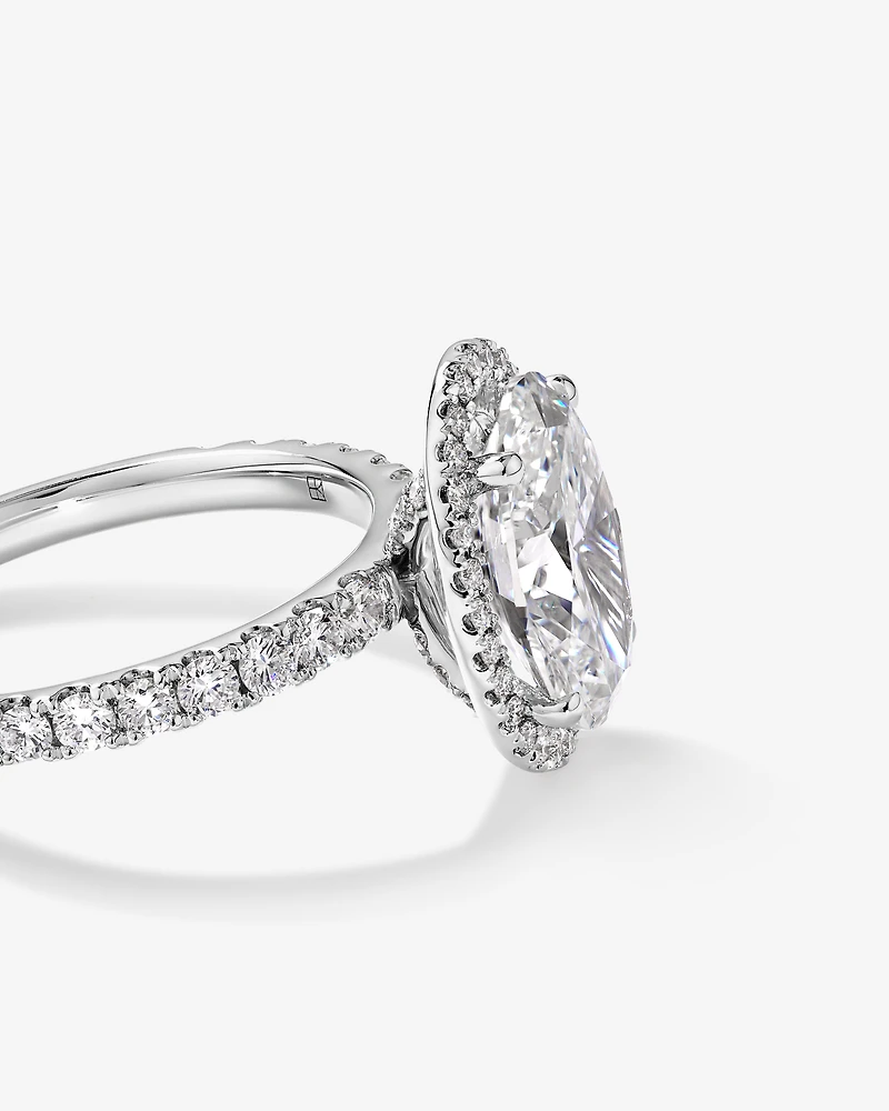3.60 Carat TW Oval Cut Laboratory-Grown Diamond Halo Engagement Ring in 18kt White Gold