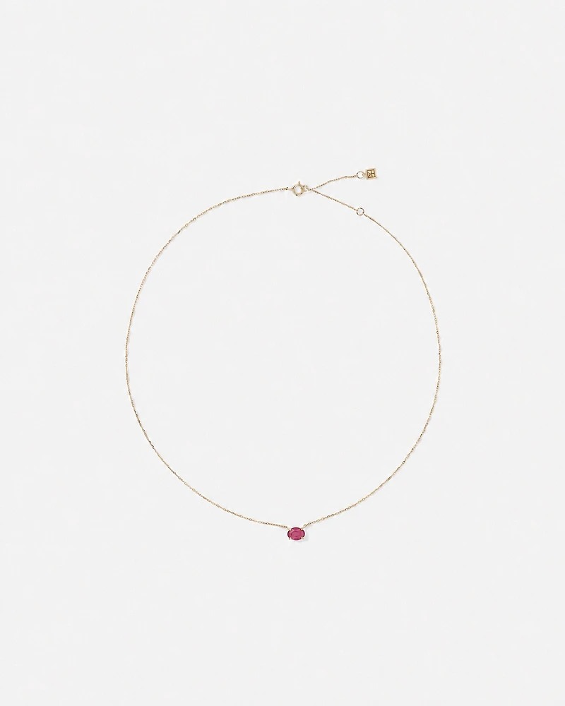 Oval East-West Ruby Necklace in 10kt Yellow Gold