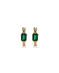 Created Emerald Bezel Huggie Earrings in 10kt Yellow Gold