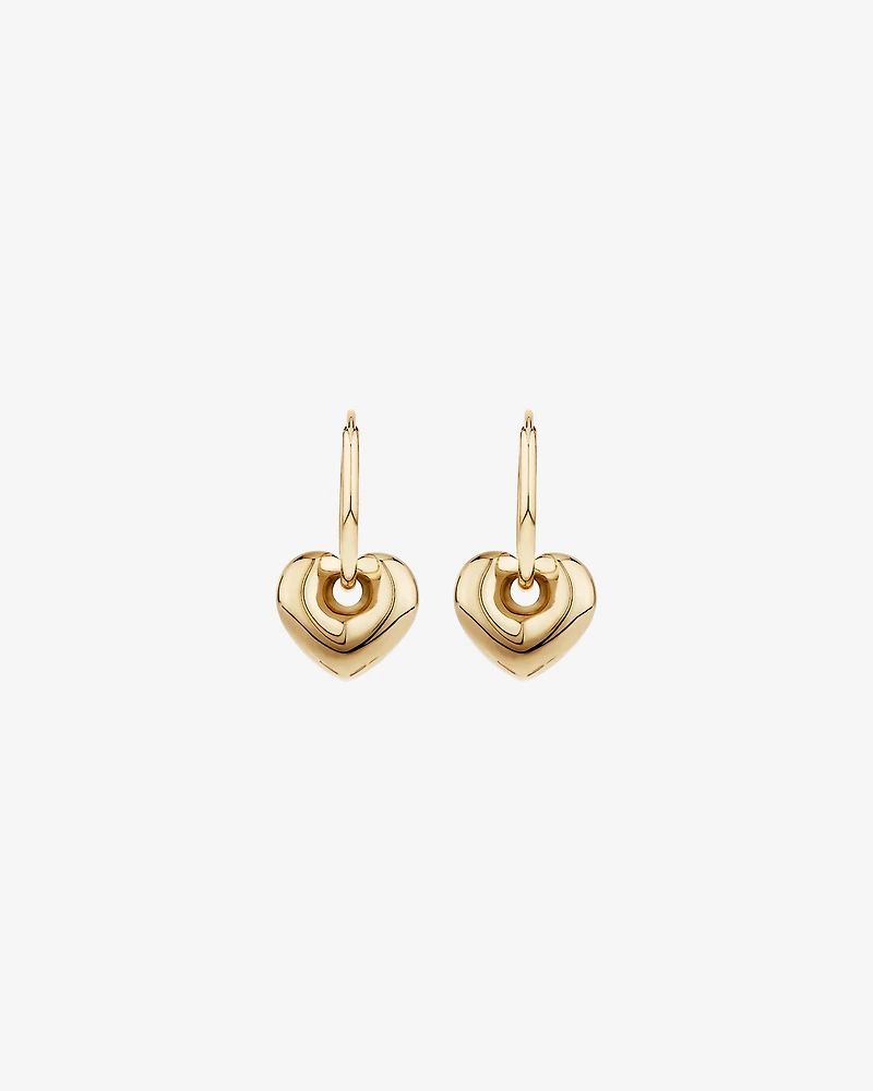 Heart Drop Hoop Earrings in 10kt Yellow Gold