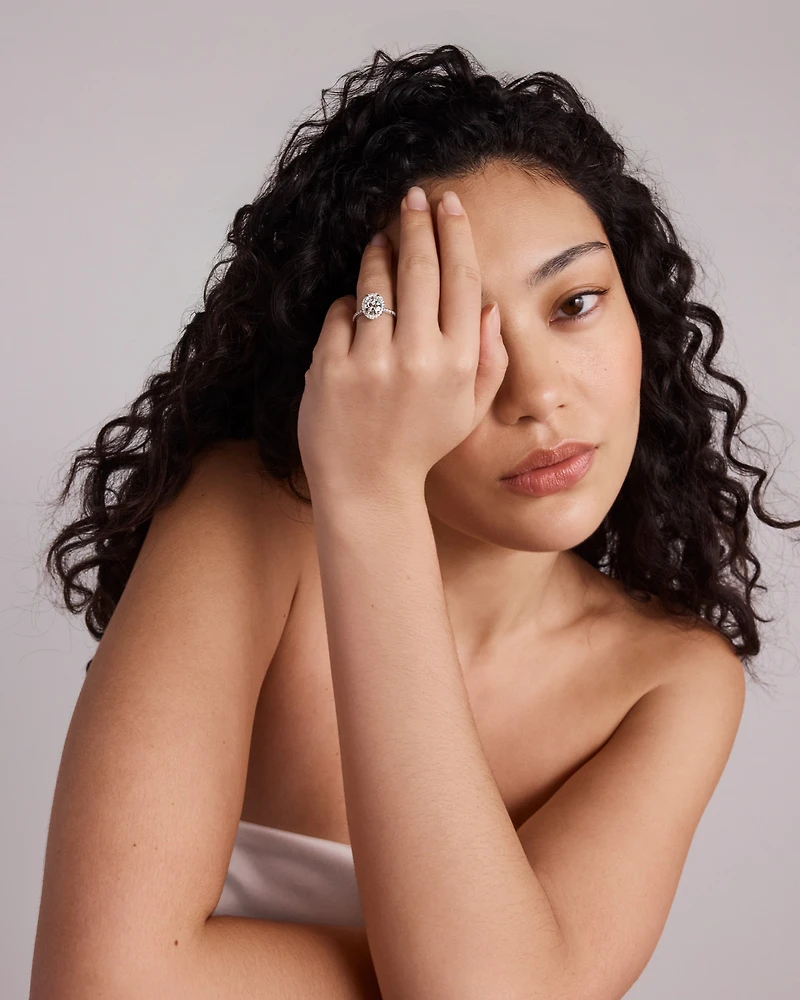 2.92 Carat TW Oval Cut Laboratory Grown Diamond Halo Engagement Ring in 14kt White Gold