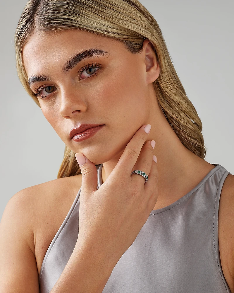 Bubble Ring with Emerald & 0.50 Carat TW of Diamonds in 14kt White Gold