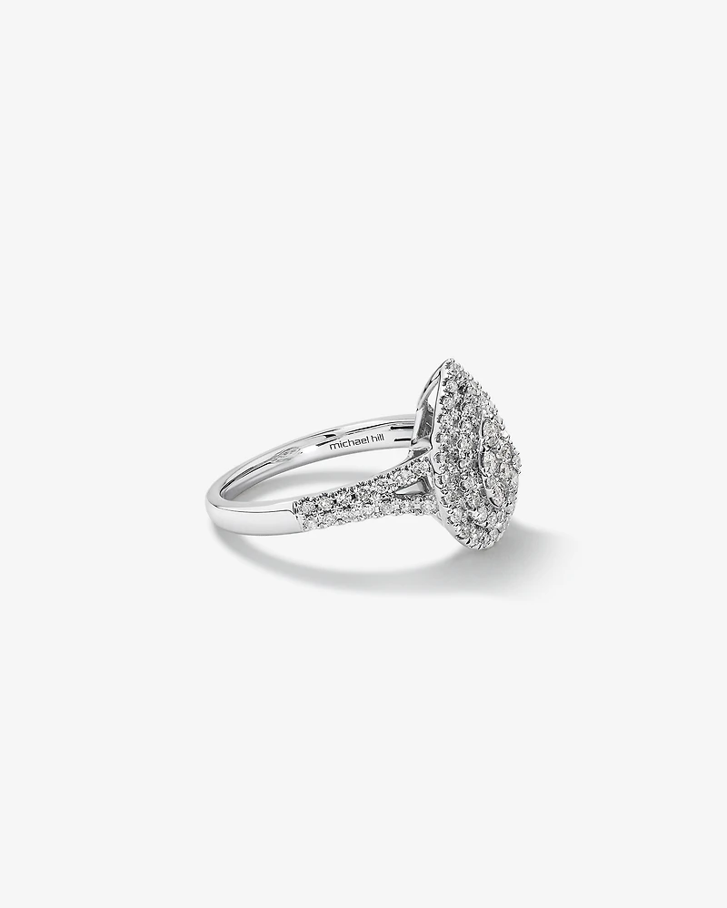 0.65 Carat TW Pear Shaped Cluster Halo Diamond Ring in 10kt White Gold