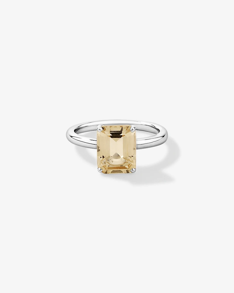 Emerald Cut Soft Champagne Citrine Solitaire Ring Sterling Silver