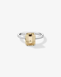 Emerald Cut Soft Champagne Citrine Solitaire Ring Sterling Silver