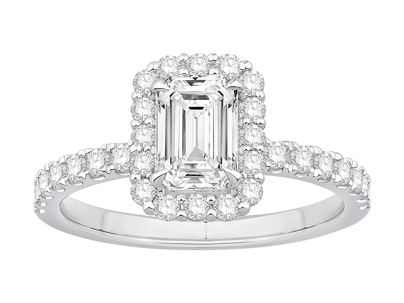 1.78 Carat TW Emerald Cut Laboratory-Grown Diamond Halo Engagement Ring 14kt White Gold