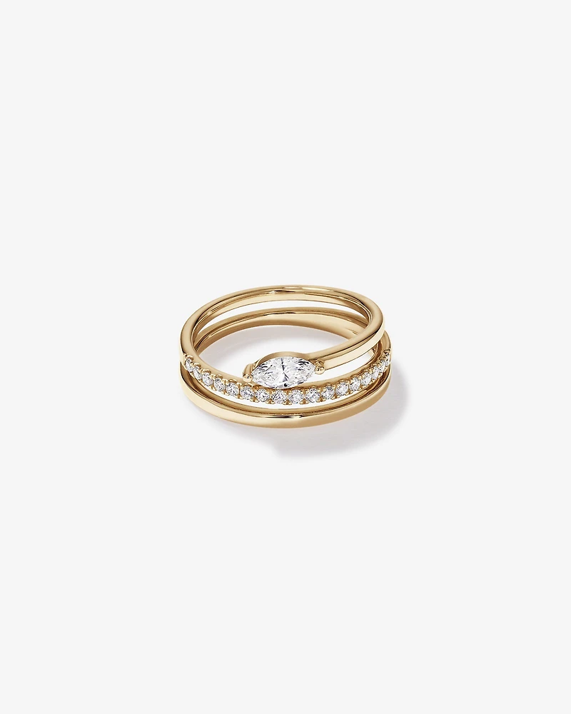 Anneau de dérivation en diamant laboratoire 0,43 carat TW Round Brilliant and Marquise Cut or jaune 10 carats