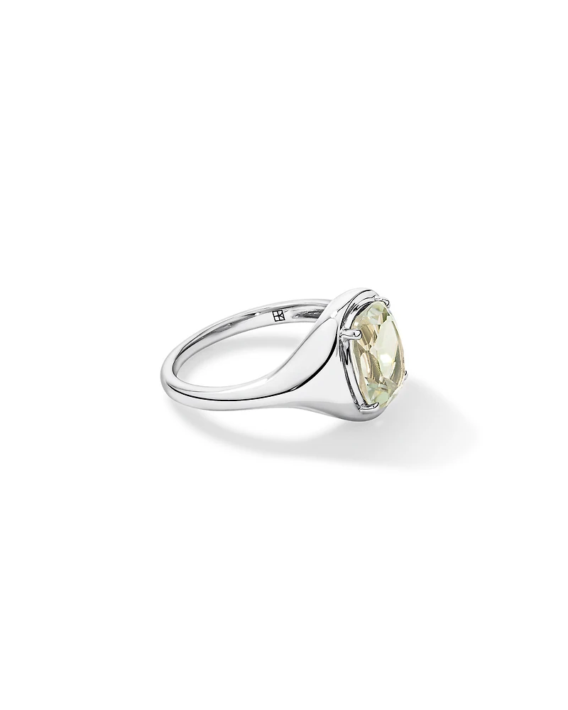 Elongated Cushion Cut Green Amethyst Ring 10kt White Gold
