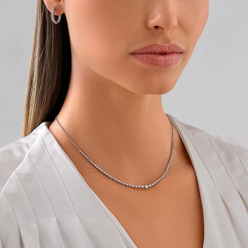 Carat TW Laboratory-Grown Diamond Tennis Necklace set 10kt White Gold