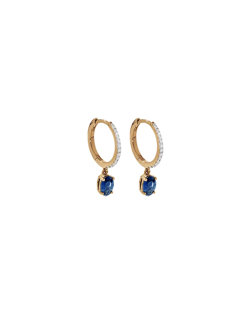 Australian Sapphire Oval Cut & 0.15 Carat TW Diamond Hoop Drop Earrings in 10kt Yellow Gold with Rhodium