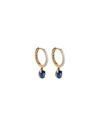 Australian Sapphire Oval Cut & 0.15 Carat TW Diamond Hoop Drop Earrings in 10kt Yellow Gold with Rhodium