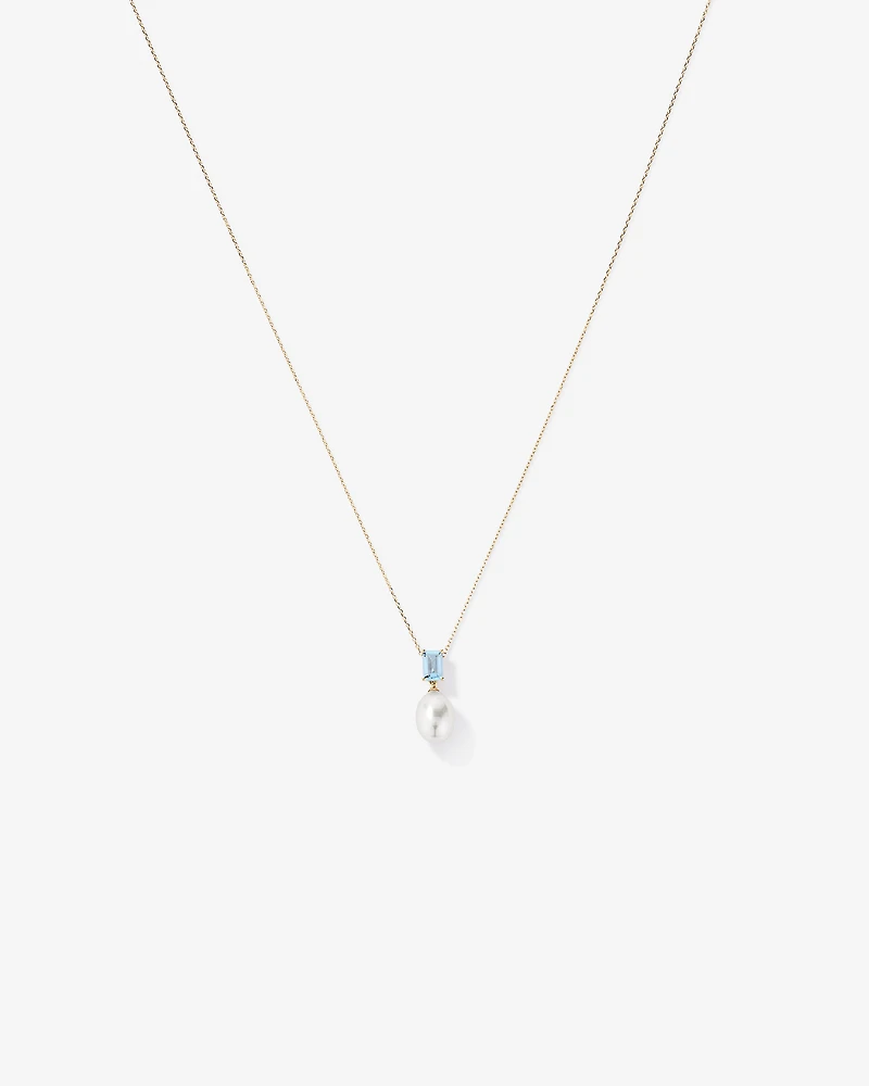 Aquamarine and Cultured Freshwater Pearl Drop Necklace in 10kt Yellow Gold