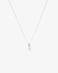 Aquamarine and Cultured Freshwater Pearl Drop Necklace in 10kt Yellow Gold