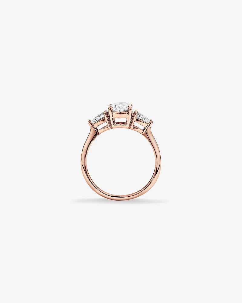 1.65 Carat TW Three Stone Oval and Pear Shaped Laboratory-Grown Diamond Engagement Ring in 14kt Rose Gold