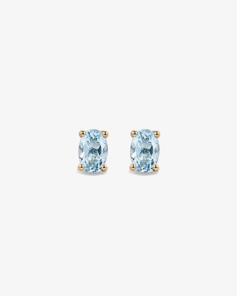 Oval Aquamarine Stud Earrings in 10kt Yellow Gold