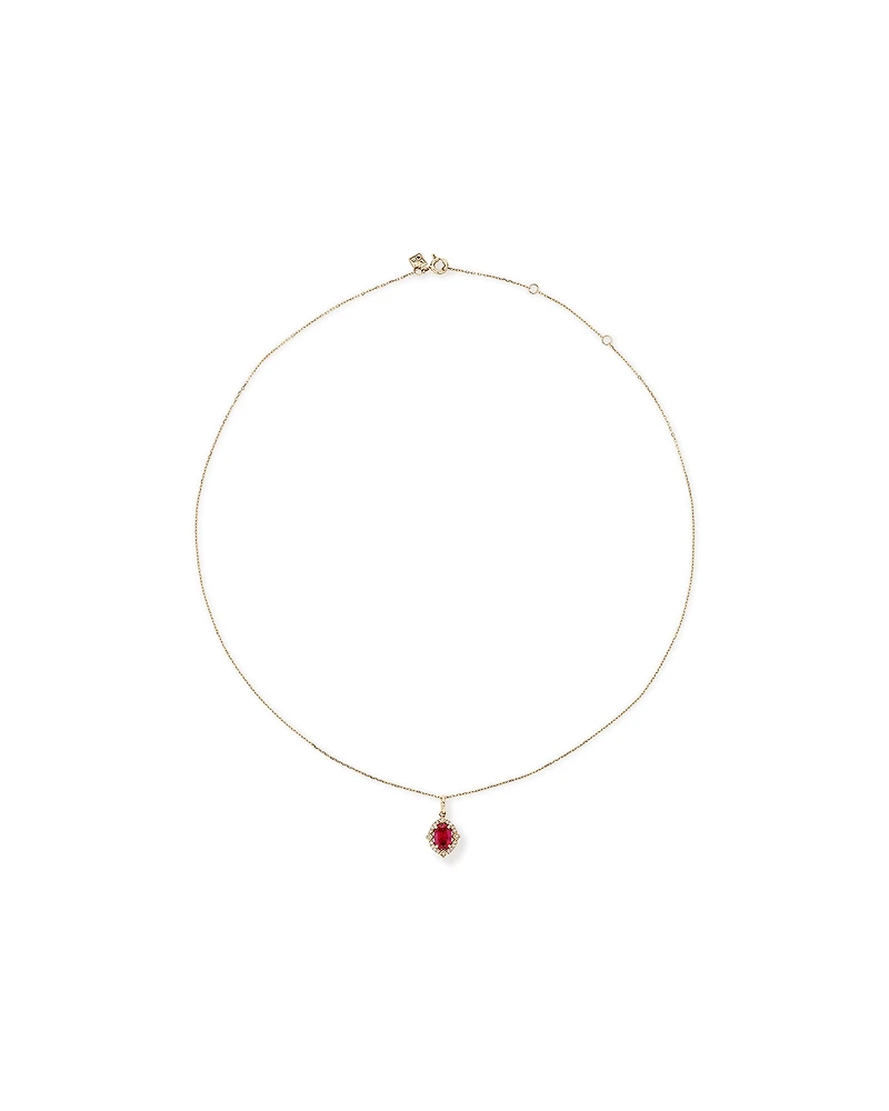 Collier pendentif halo en or jaune 10 kt avec rubis créé taille ovale et diamants