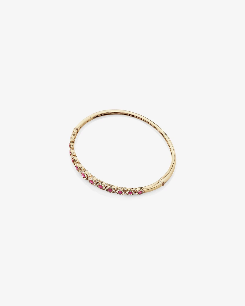 Bracelet jonc à bulles en or jaune 14 K avec rubis et diamants totalisant 1,03 ct