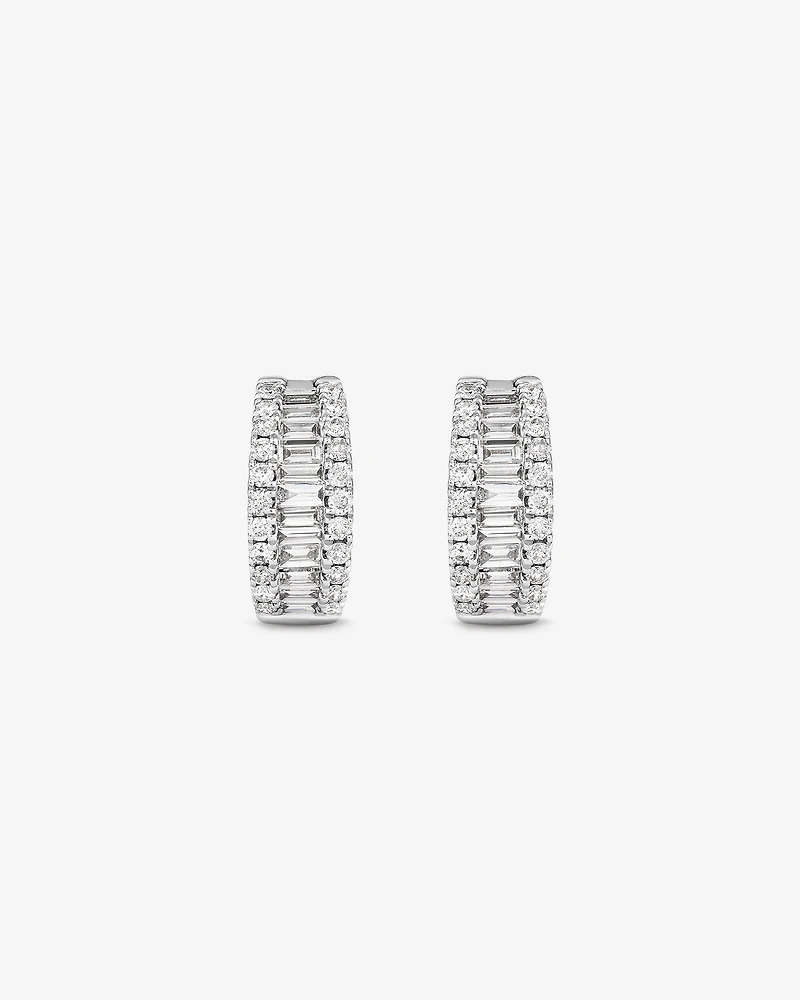 1.00 Carat TW Diamond Dot Dash Huggie Earrings in 14kt White Gold