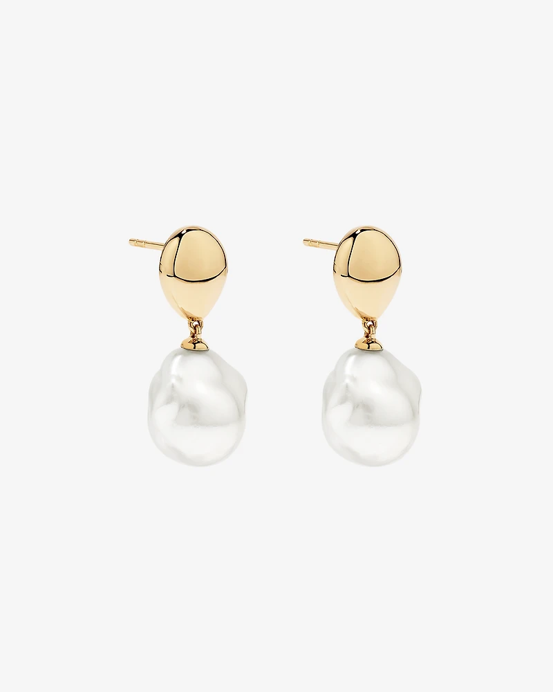 Baroque Cultured Freshwater Pearl Drop Dome Earrings in 10kt Yellow Gold