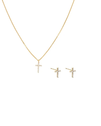 Ensemble croix en vermeil 18 ct avec zirconiums cubiques
