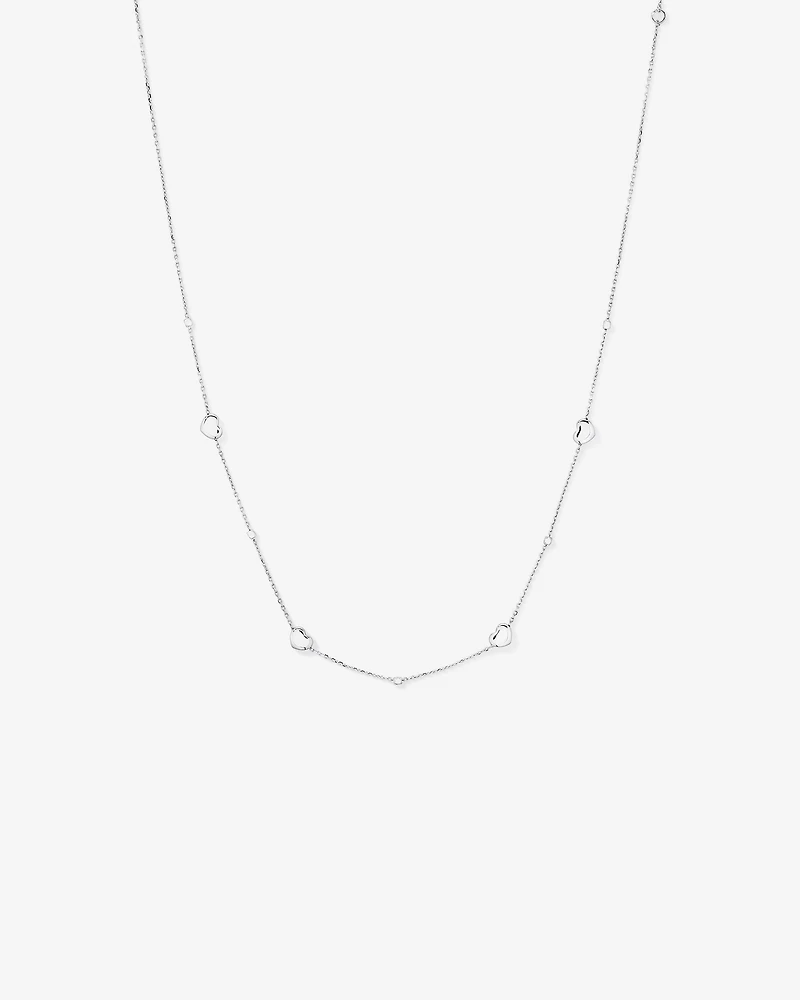50cm Heart & Bead Station Necklace in Sterling Silver