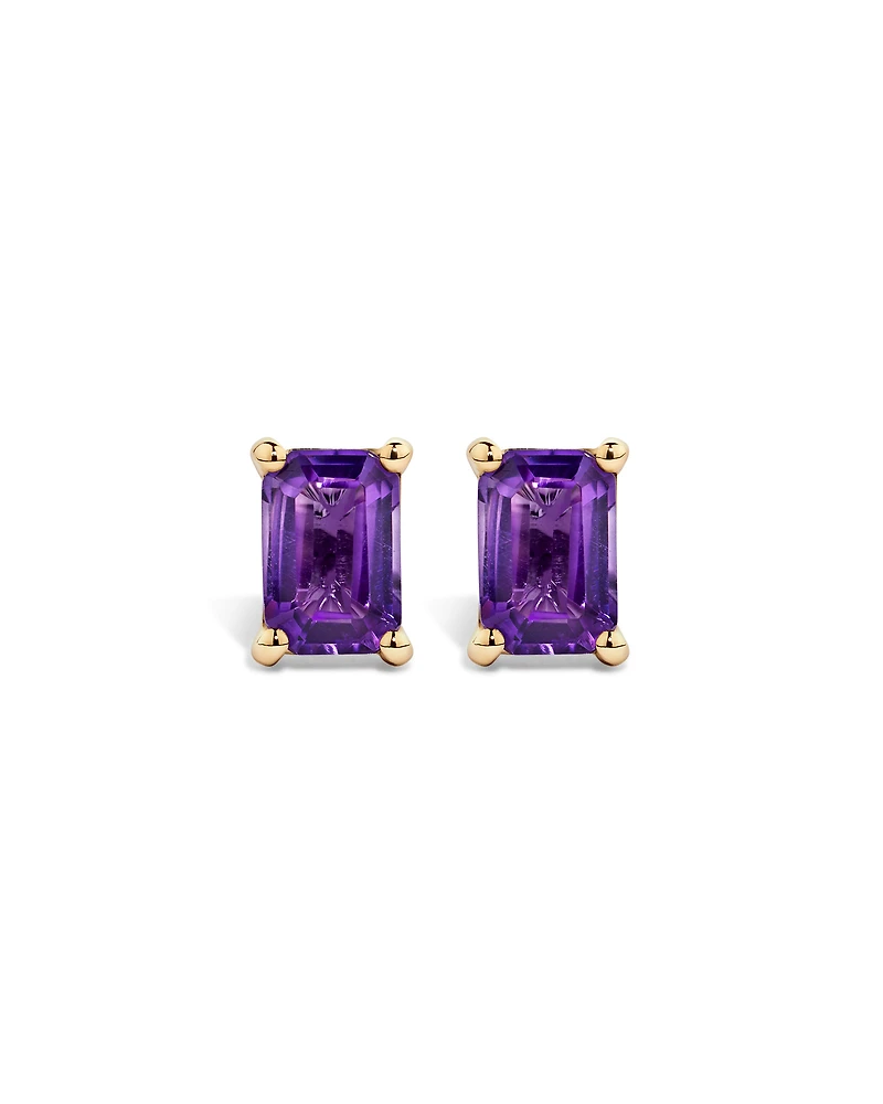 Emerald Cut Amethyst Earrings in 10kt Yellow Gold