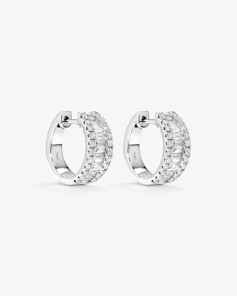 1.00 Carat TW Diamond Dot Dash Huggie Earrings in 14kt White Gold