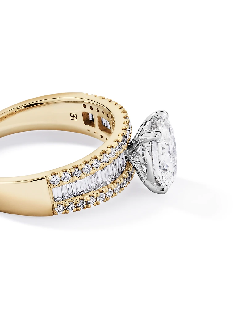 2.21 Carat TW Oval and Baguette Laboratory-Grown Side Accent Diamond Ring 14kt Yellow Gold